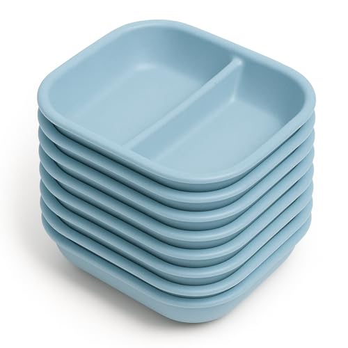 KitchEase Seasoning Platters for Snacks Wheat Straw Small Divided Dip Side Plates | Perfect for Soy Sauce, Condiments, Ketchup, Pickle, Chutney (Pack of 8, Blue)