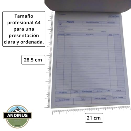 ANDINUS Packung mit 2 selbstdurchschreibenden Auftragsbüchern | 50 doppelte Blätter | A4 (21 x 28,5 cm) | kohlefreie Kopie | Professionelles Format (80072)