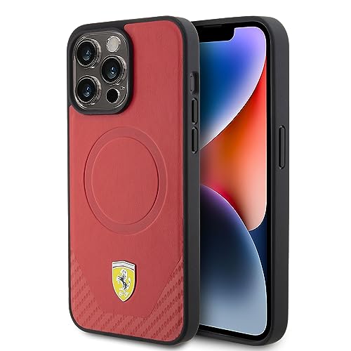 CG MOBILE Ferrari-Handyhülle, kompatibel mit Magsafe iPhone 15 Pro, rote PU-Unterseite, PU-Kohlefaser-Schutzhülle und langlebige Hülle mit einfachem Schnappverschluss, Stoßdämpfung und Signatur-Logo CG MOBILE Ferrari-Handyhülle, kompatibel mit Magsafe iPhone 15 Pro, rote PU-Unterseite, PU-Kohlefaser-Schutzhülle und langlebige Hülle mit einfachem Schnappverschluss, Stoßdämpfung und Signatur-Logo