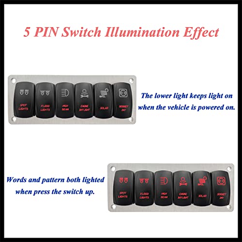 Image of Customize 6 Gang Marine Switch Panel with Pre-Wired Jumper Wires Red Led Toggle Switch Panel for Car Boat Bus Yacht Jeep JK UTV ATV SXS 12V /20A 24V /10A IP66