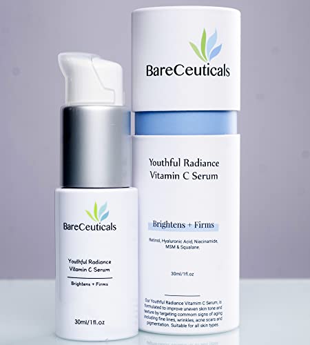 Bareceuticals Youthful Radiance Vitamin C Serum With Hyaluronic Acid, Hydrating Anti Aging Face Serum With Retinol Targets Dark Spots And Uneven Skin Tone, 30Ml #TOP6