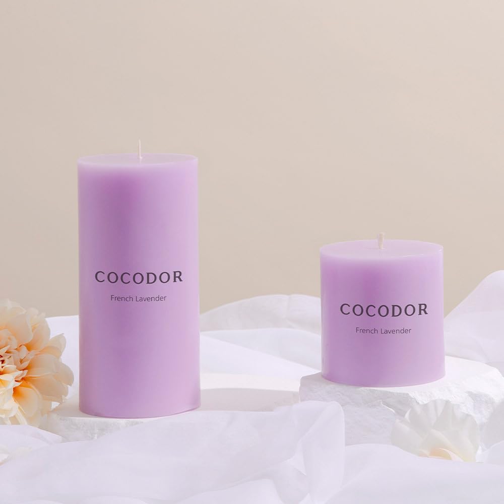 COCODOR - Set di 3 candele profumate alla lavanda francese, 7,6 x 15,2 cm, lunga durata 85 ore, candele per matrimoni, feste, cene, decorazioni per la casa.