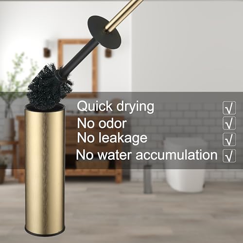 Image of Toilet Brush and Holder Set Premium Material Toilet Bowl Cleaner Free Standing Toilet Bowl Brush and Holder Gold