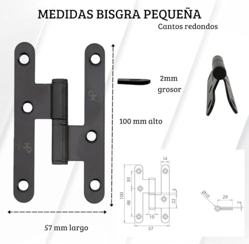 Miniatura 3 de Azerodesign Pernio Bisagra Puertas De Madera Interior, Material Acero Son Remates Pack De 6 Unidades Medidas De 100 X 57mm Con Cantos Redondos Acabado En Color Negro Epoxi Derecha