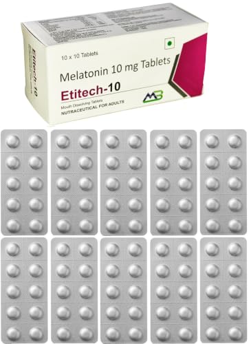 Image of Etitech-10 Melatonin 10mg Chewable Tablet | Natural Sleep aid Pills, Non Habit Forming | Vegetarian | Nutraceutical For Adults - 100 Tablets (10x10)