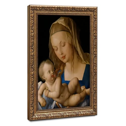 Renaissance Oil Madonna and Child Canvas Painting Dark Background Virgin