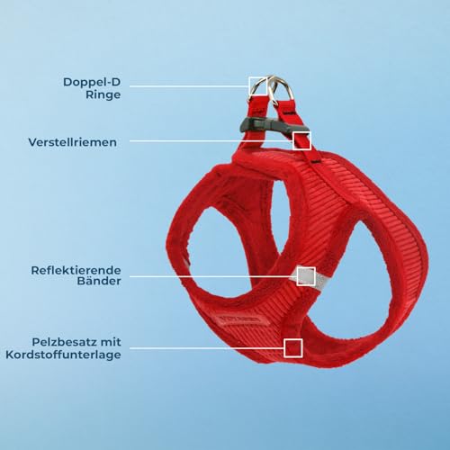 Voyager Step-In Plüsch-Hundegeschirr by Best Pet Supplies - Step-In-Westengeschirr für kleine und mittelgroße Hunde, Weicher Plüsch, Roter Kordr, size S - Brust 37-40 cm