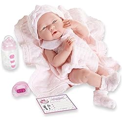 Ropa De Trabajo San Juan JC Toys- Muñeca La Newborn recién nacida de 38 cm es de vinilo suave, con ropa de punto y accesorios, niña, rosa, diseñado en España por Berenguer, +2 años
