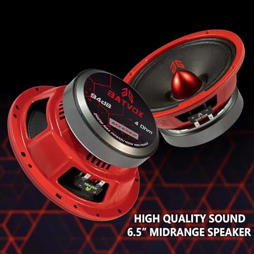 Image of MX65E2 Loudspeaker 6.5 Inch Midrange 480 Watts 4 Ohms Red Bullet, Premium Quality Audio Door Speakers for Car or Truck Stereo Sound System, Red (2 Speakers)