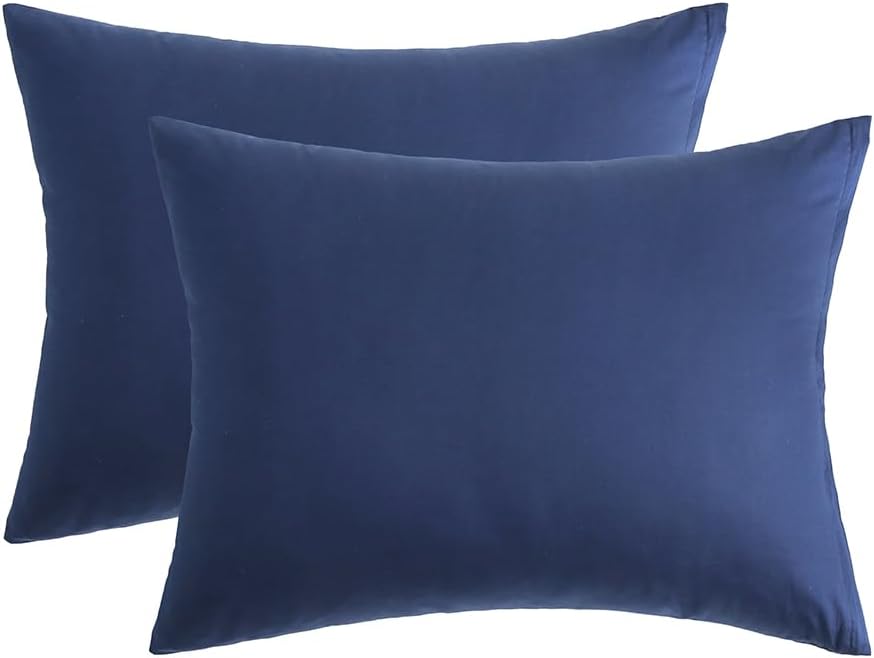 Standard Pillow Cases, 100% Egyptian Cotton Pillowcases with Hidden Zipper, 500 Thread Count,Zippered Pillow Covers,Set of 2 (20x26 Inch, Navy Blue)