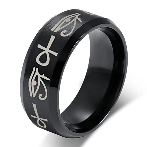 Vnox Stainless Steel Egypt Eye of Horus Ankh Cross Engagement Wedding Ring for Men Women,Size 9