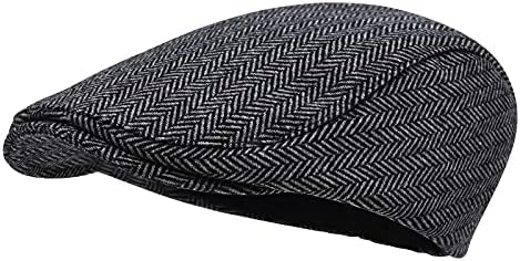 STARANCE Men's Flat Cap Wool Tweed Driving Cap Irish Newsboy Hat (Herringbone Gray)