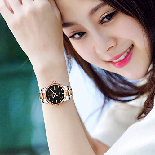 Image of Women's Diamond Automatic Mechanical Rose Gold Stainless Steel Sapphire Waterproof Lady's Elegant Blue Watch