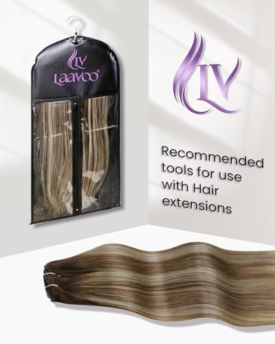 Image of LaaVoo Clip in Hair Extensions Real Human Hair, Ombre, 5pcs 18inch | Dark Brown to Light Brown with Light Blonde Hair, Natural, Double Weft, Silky Straight, 80g
