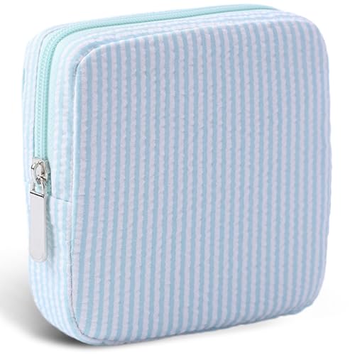 Image of Period Bag for Teen Girls | Striped Sanitary Napkin Storage Bag | Cute Pads Pouch for Period | Menstrual Pouch for Pads, Tampons, Menstrual Cups & Panty Liners | Perfect for Travel & Daily Use