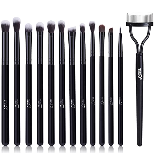 MSQ Eye Makeup Brushes 12pcs Eyeshadow Makeup Brushes Set for Eyeshadow, Eyebrow, Eyeliner, Blending 1PCS Eyelash Comb Curler Eyelash Separator Mascara Applicator