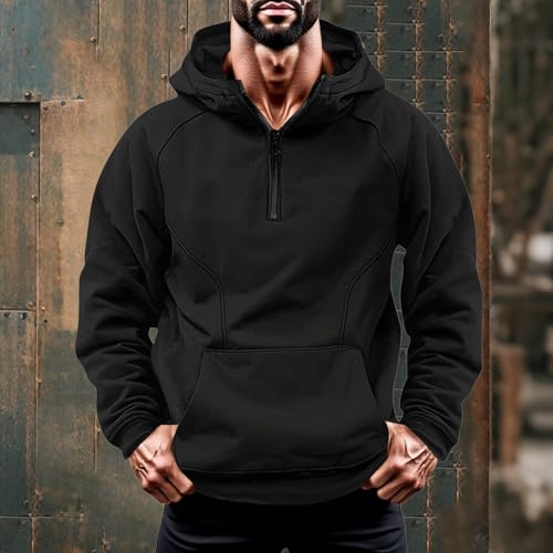 Tactical Hoodies for Men Quater-Zip Pullover Vintage Sweatshirt Fashion Casual Long Sleeve Cargo Hoodies with Pocket2