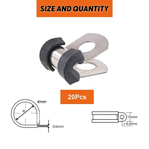 Keadic 20Pcs 3/16" (4Mm) Cable Clamp Rubber Wire Clamps Stainless Steel Rubber Cushioned Insulated Clamps #TOP1