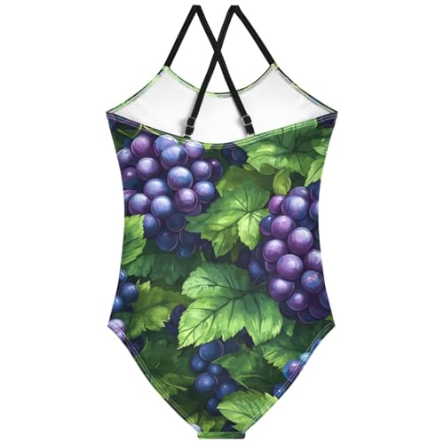 Pigsaly Girls One Piece Swimsuits Tropical Fruits Summer Dark Purple Grapes Kids Cross Back Swimwear Sport Bathing Suit 3T2