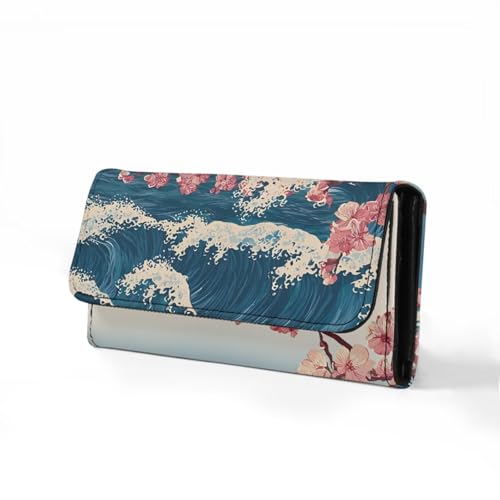 Image of AFPANQZ Leather Wallets for Women RFID Blocking Checkbook Wallet with Cit Card Slots, Retro Cherry Blossom Women's Leather Purse Large Capacity PU Purses with Zipper