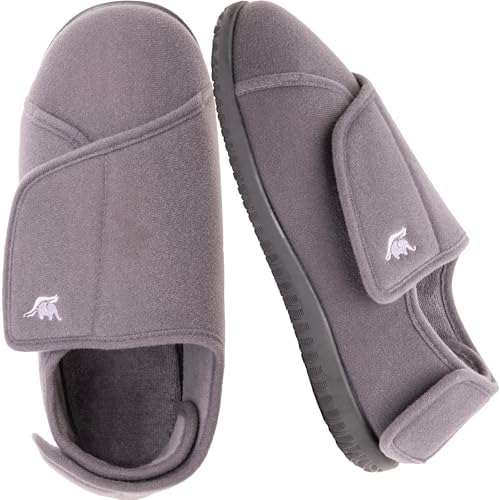 Men's 80-D Memory Foam Diabetic Slipper with Adjustable Closures,Extra Wide Width Comfy Warm Plush Fleece Arthritis Edema Swollen Diabetic House Shoes Machine Washable w/Anti Slip Sole
