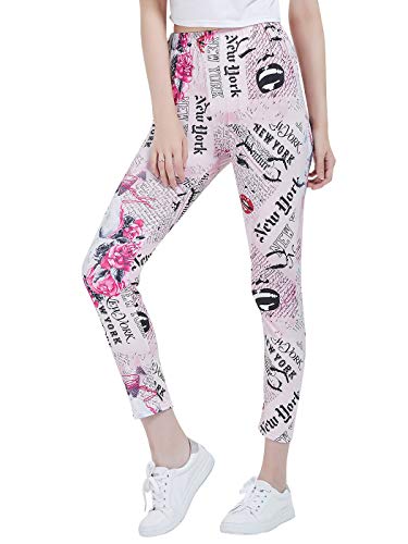 Anna-Kaci Womens Retro Hollywood New York Newspaper Inspired Stretchy Printed Leggings