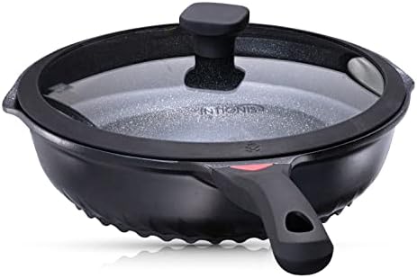 patelnia anty-zarysowania szkła Lid - 28cm głęboka patelnia saute, niemiecki Greblon powłoki kamienia - patelnia indukcyjna chemicznie wolne (Black)