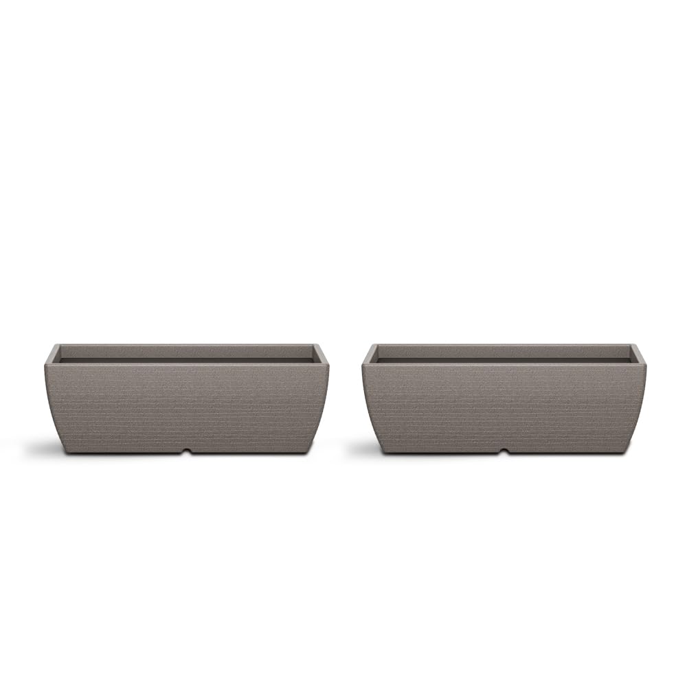 Bello Sereno Rectangular 24 D x 08H Inch Plastic Flower Pots for Home / Office Decor, Eco Friendly Pots for Indoor / Outdoor & Balcony Gardening, Planters with Optional Drainage Hole, Light Grey Stone Finish Planter - 2 Piece (B097YM48RR) Amazon Price History, Amazon Price Tracker