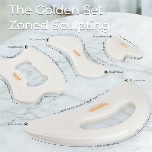 Image of Scienlodic 4 Pcs Gua Sha Massage Tools for Face & Body (White, Resin) - Guasha Scraping Tool for Jawline Contouring, Puffiness Reduction, Neck, Back, Legs & Muscle Relaxation