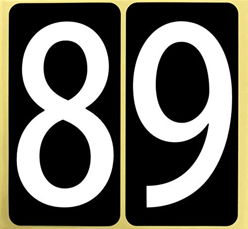 数字 シール 白文字【特大】バラ「8と9」 66W89b ナンバー ステッカー ゼッケン 防水 大きい 番号 ラベル ユポ PP加工 耐候性 屋外 【66×132mm/片】, 各1片「8と9」 66W89b