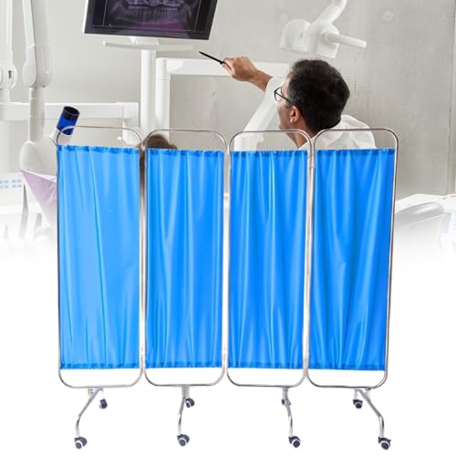 Foldable Medical Privacy Screen on Wheels 200 x 180 cm Stainless Steel Medical Screen Curtains, for Emergency Room, Ward, ICU Monitoring Room Divider (200 x 180 cm)