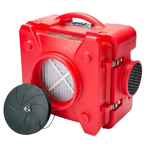 BlueDri Air Shield 550 HEPA Air Scrubber, Water Damage Restoration Equipment Air Purifier, Covers 1400 Sq. Ft, Daisy Chain Capable, For Commercial Use, Red, BD-AS-550