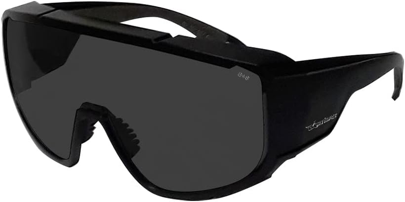 BOMBER Safety Glasses Oversized Single Lens for Goggle like Fit, Matte Black Frame, Smoked Safety Lens with Non Slip Foam lining, UV Protection - MG103