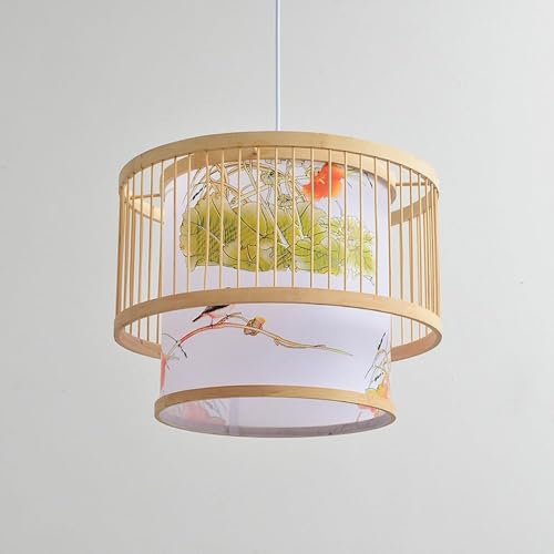 Suspension en bambou E27 style rétro luminaire suspendu tissé main - 6