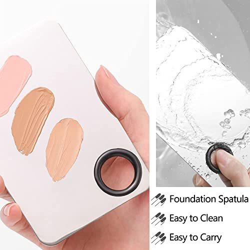 Picasso Spatula Makeup Korean, Stainless Steel Liquid Foundation Mixing Makeup Palette, Professional Facial Nail Cosmetic Spatula Makeup Tool (Spatula+Palette+Leather Cover) - Thumbnail 4