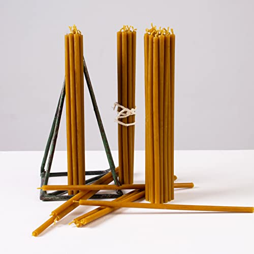 Biol 100% Beeswax Taper Candles 6.3X0.19” (50-Pack) - Beeswax Tapered Candles With Natural Honey Scent And Cotton Wicks - Deep Yellow Beeswax Candles Tapers Catholic Unity Candle Set For Weddings #TOP2