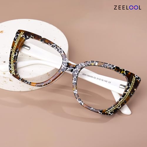 Image of Zeelool Cat Eye Blue Light Blocking Glasses Acetate Frame Women Eyeglasses JGM182863-02 Leopard, Medium