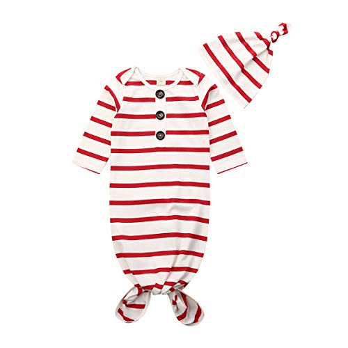 Newborn Baby Boy Girl Sleeper Gown Long Sleeve Floral Infant Sleepwear Romper Nightgowns Pajamas Set (Red-Christma, 0-3 Months)