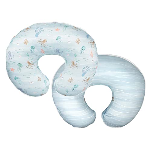 Image of Boppy Nursing Pillow Cover, Premium Quick-Dry Fabric, Blue Ocean, Fits The Original Support Pillow for Breastfeeding and Bottle Feeding, Cover Only