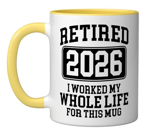 Taza de cerámica humor retiro 11 oz, amarillo/blanco miniatura 1