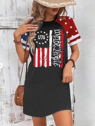 Image of YI XIANG RAN 4th of July Dress Women: American Flag Dresses USA Stars Stripes Shirt Patriotic Tshirt Summer Sundress