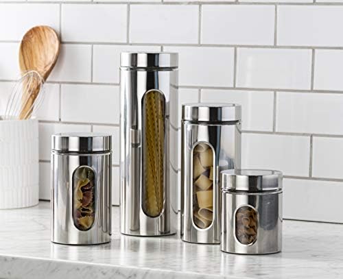 Quality 4pc Stainless Steel Canister Set for Kitchen Counter with Glass Window & Airtight Lids, Food Storage Containers, Pantry Storage & Organization Set for Coffee, Flour, Pasta, Rice, Spices, Herbs - Thumbnail 4