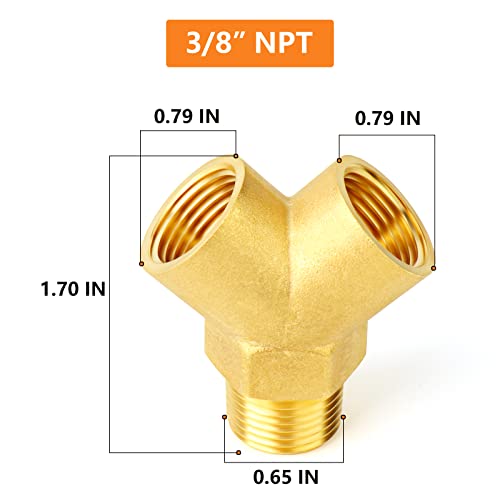 Image of GASHER 5PCS Brass Pipe Fitting Male Branch Tee Y Adapter 3 /8 inch NPT Female x 3 /8 inch NPT Female x 3 /8 inch NPT Male