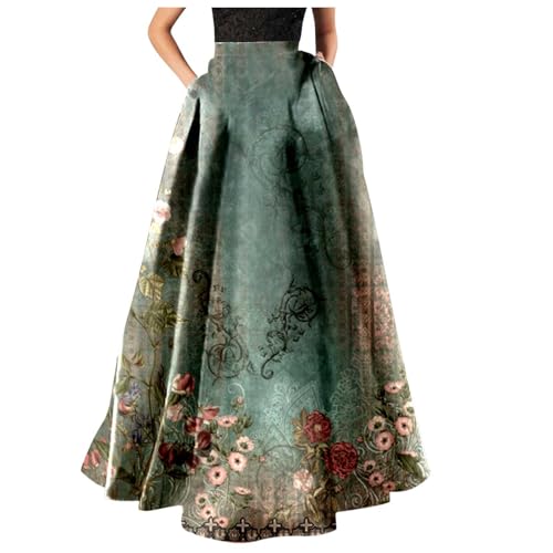 Maxi Skirts for Women 2025 Women's Boho Floral Printed High Waisted Mopping Floor Length A Line Long Skirt with Pockets