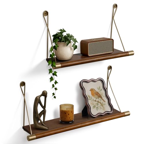 Afuly Estanterías Pared Madera de Nogal y Metal Estilo Rústico 60 y 50cm Baldas Flotante Pared para Baño Ducha Cocina Habitación Juego de 2 Medidas