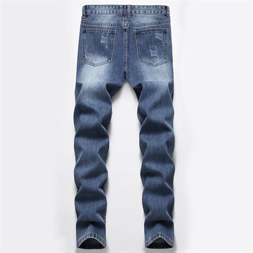 Mens Ripped Jeans Trendy Slim Fit Denim Jeans Straight Leg Stretch Distressed Stacked Pants4