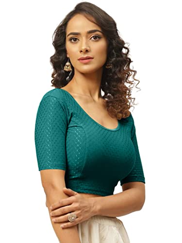 Image of Fressia Fabrics Women's Black Cotton Stretchable Readymade Saree Blouse