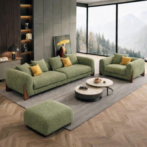 Image of Classic 3+1= 4 Seater with Footrest Seater Sofa Set Luxury Chesterfield Modern Fahionalable Sleeper Sofa for Living Room, Dining Room, (3+1+Ottoman Green Sofa Set Boucle Fabric)