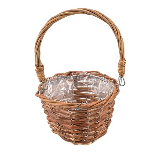 Ideen mit Herz Cesta de Mimbre con Papel de Aluminio | Decoración y Embalaje de Regalo | 15 cm de Diámetro | 26 cm de Alto | Flores (Marrón)