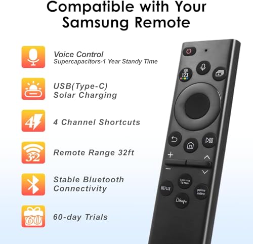 Solar Voice Remote Replacement for Samsung TV, BN59-01385A Rechargeable Smart TV Remote Control with USB-C Charging, Compatible with Samsung The Frame, Neo QLED, QLED, Crystal UHD 4K 8K TVs - image 2